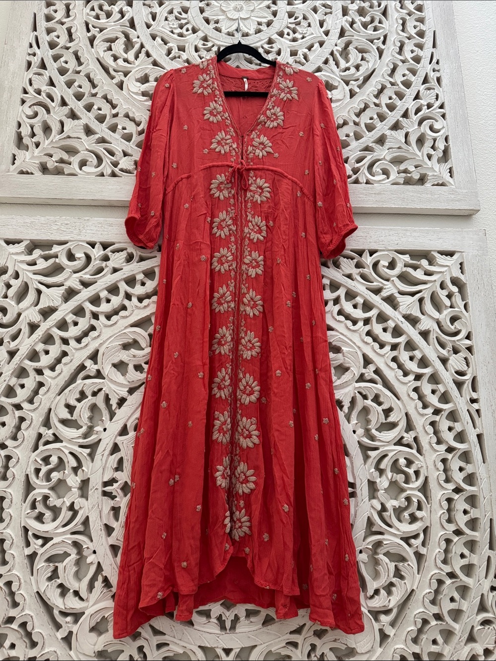 Free People Red Embroidered Floral Maxi Dress